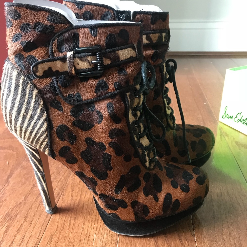 Sam Edelman Animal Print Leather Booties